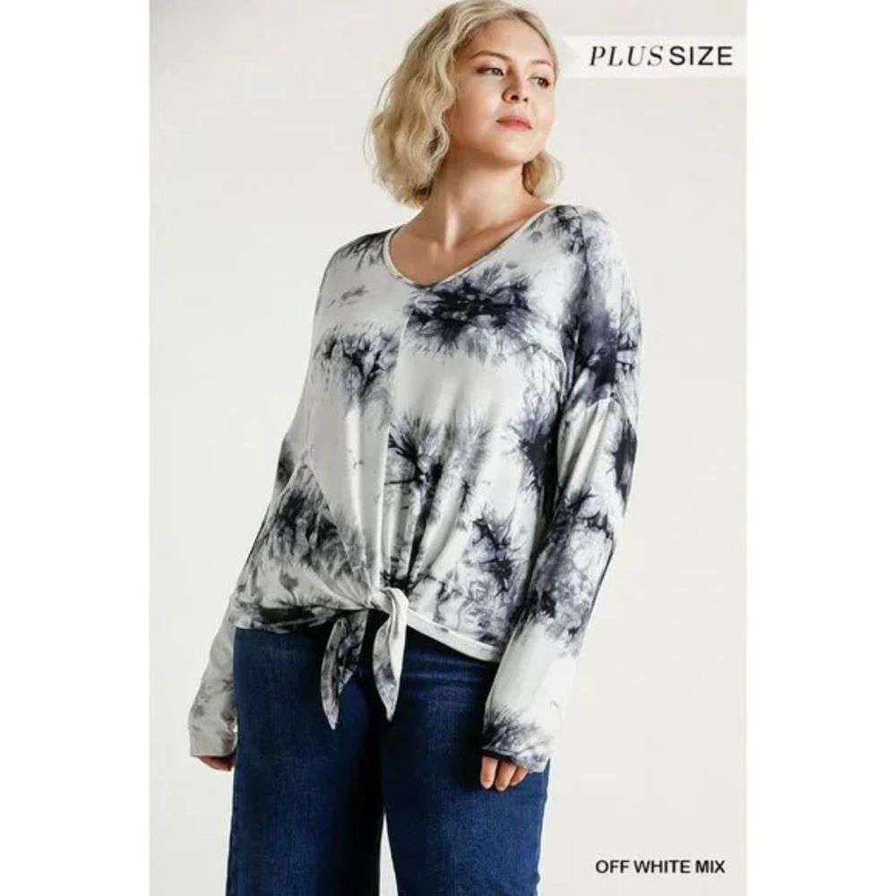 Umgee Women's White and Gray Tie Dye Light Long Sleeve Tieable front Top…